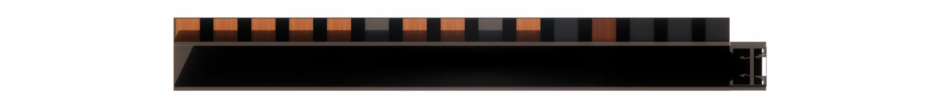 ภาพหน้าตัดประตู Stripe แสดงแผงทึบและการเรียงกล่องระแนงสลับสี